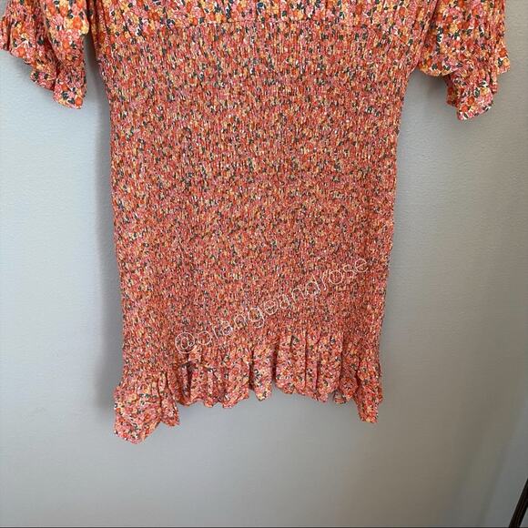 FAITHFULL THE BRAND Pink Yellow Dainty Floral Smocked V Neck Mini Dress M - Picture 9 of 14